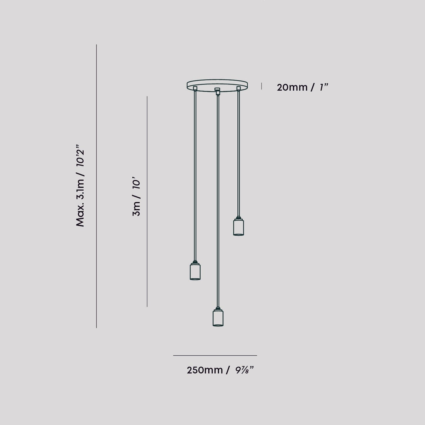 Triple Pendant in Graphite - Black Canopy