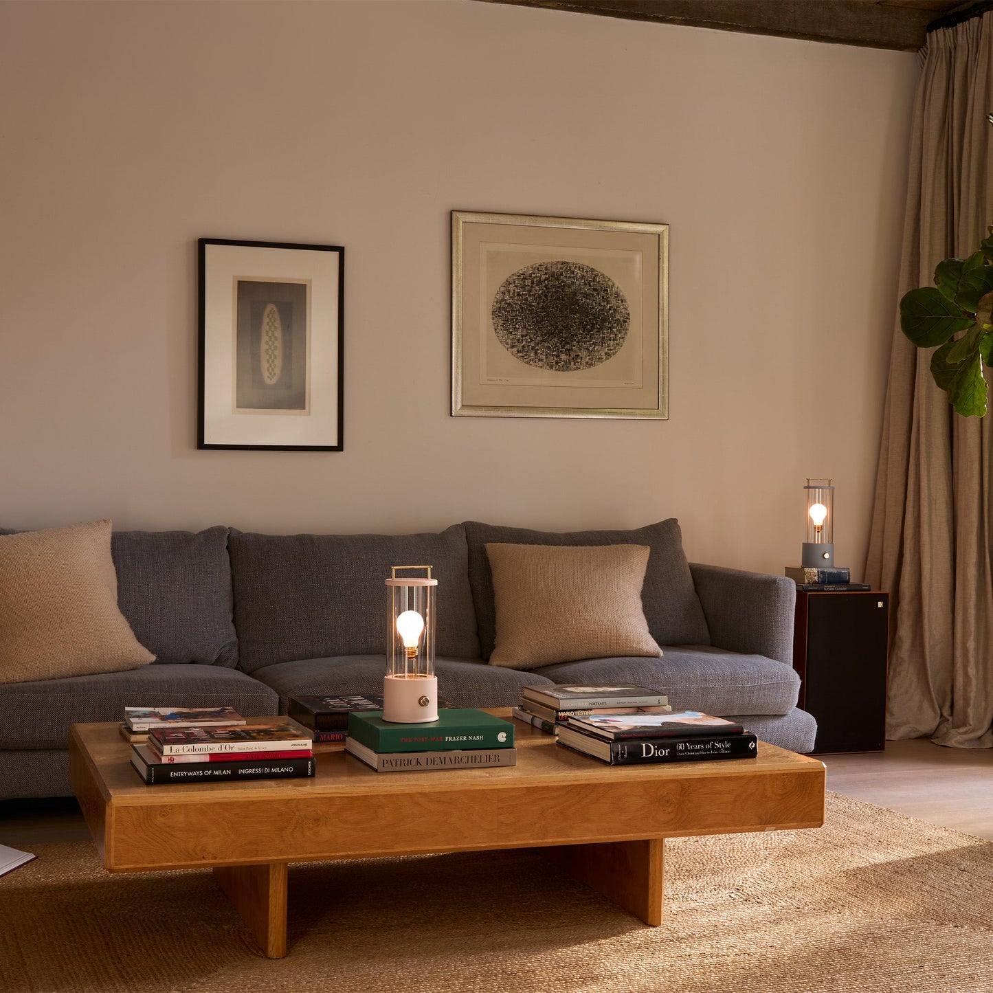 The Muse Portable Lamp in Selvedge Blue + Setting Plaster Pink - Set of 2